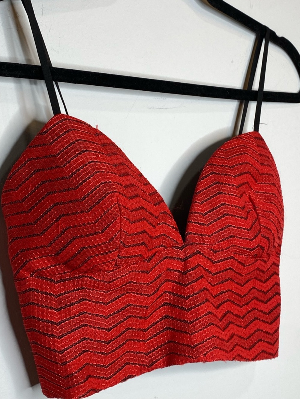 Red Zigzag Lace Bralette with Thin Straps
